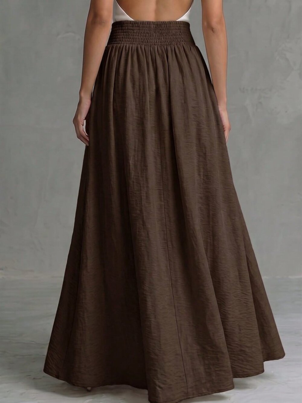 Brown Casual Women's Elegant Slimming Drape Pleated Long Skirt - Picture 2 of 6